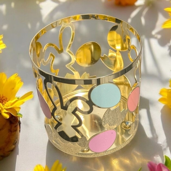 Yankee Candle Large Jar Holder J/H EASTER EGGS Gold Bunnies (EUC) - Picture 1 of 5